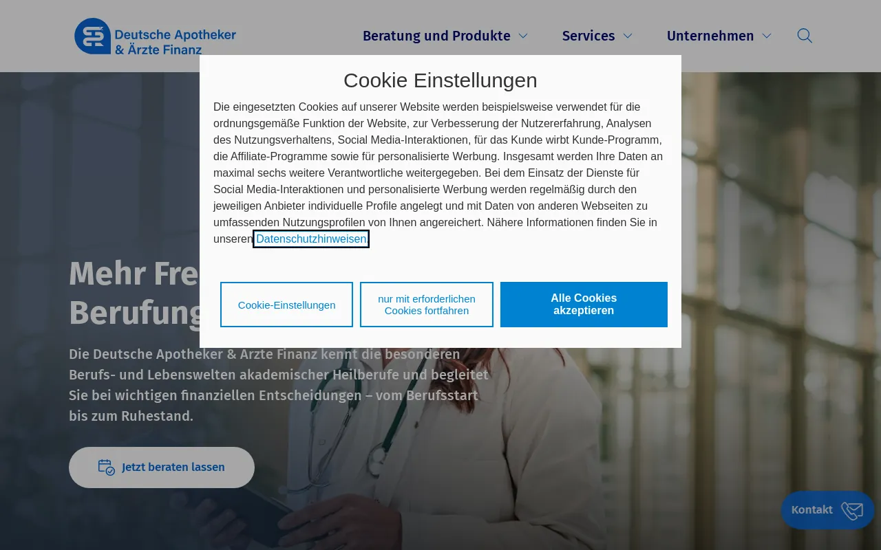Screenshot of aerzte-finanz.de