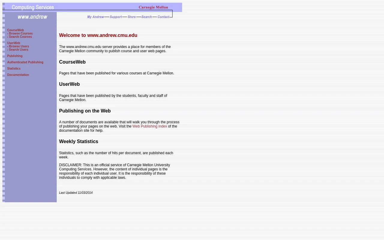 Screenshot of andrew.cmu.edu