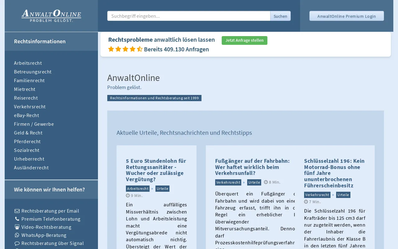 Screenshot of anwaltonline.com