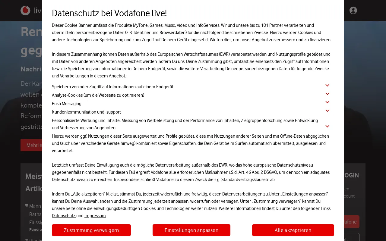 Screenshot of arcor.de
