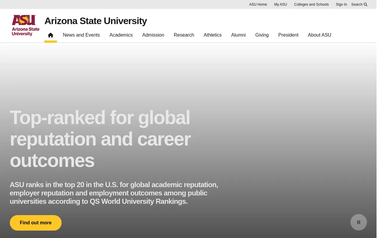 Screenshot of asu.edu