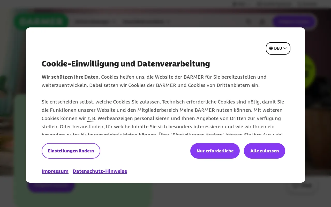 Screenshot of barmer.de
