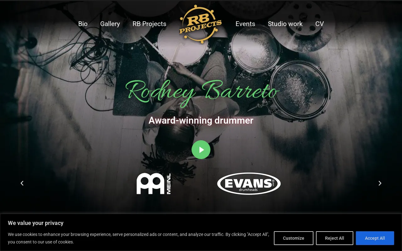 Screenshot of barretodrums.com