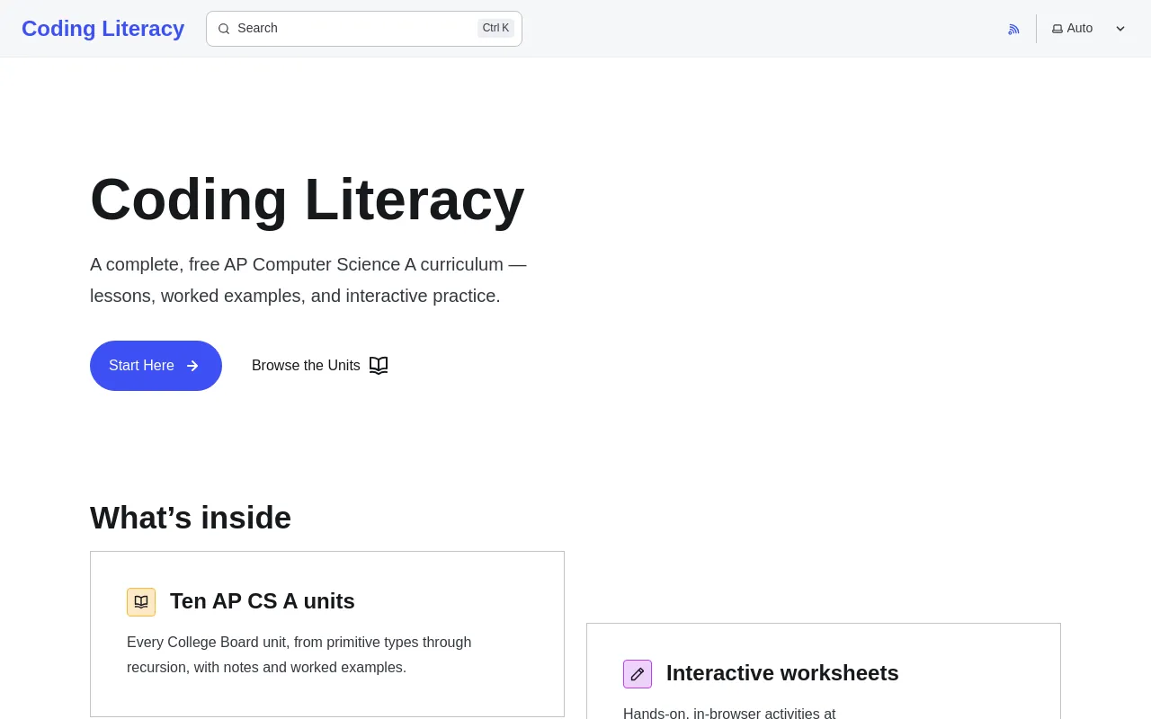 Screenshot of codingliteracy.com