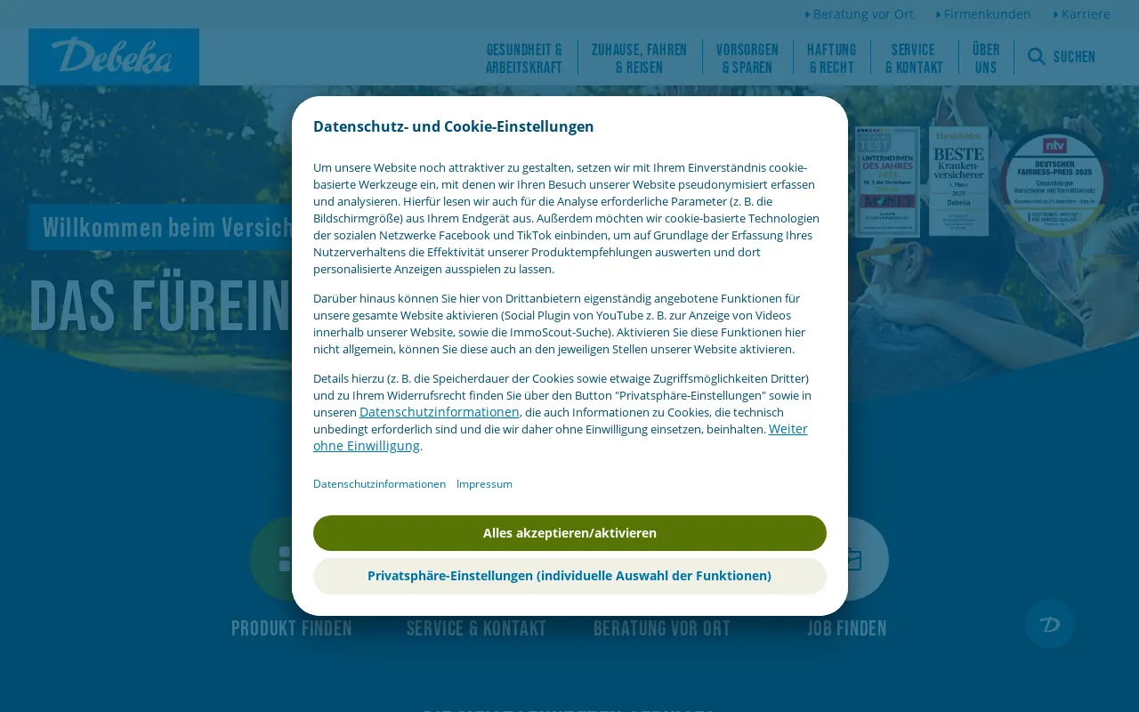 Screenshot of debeka.de