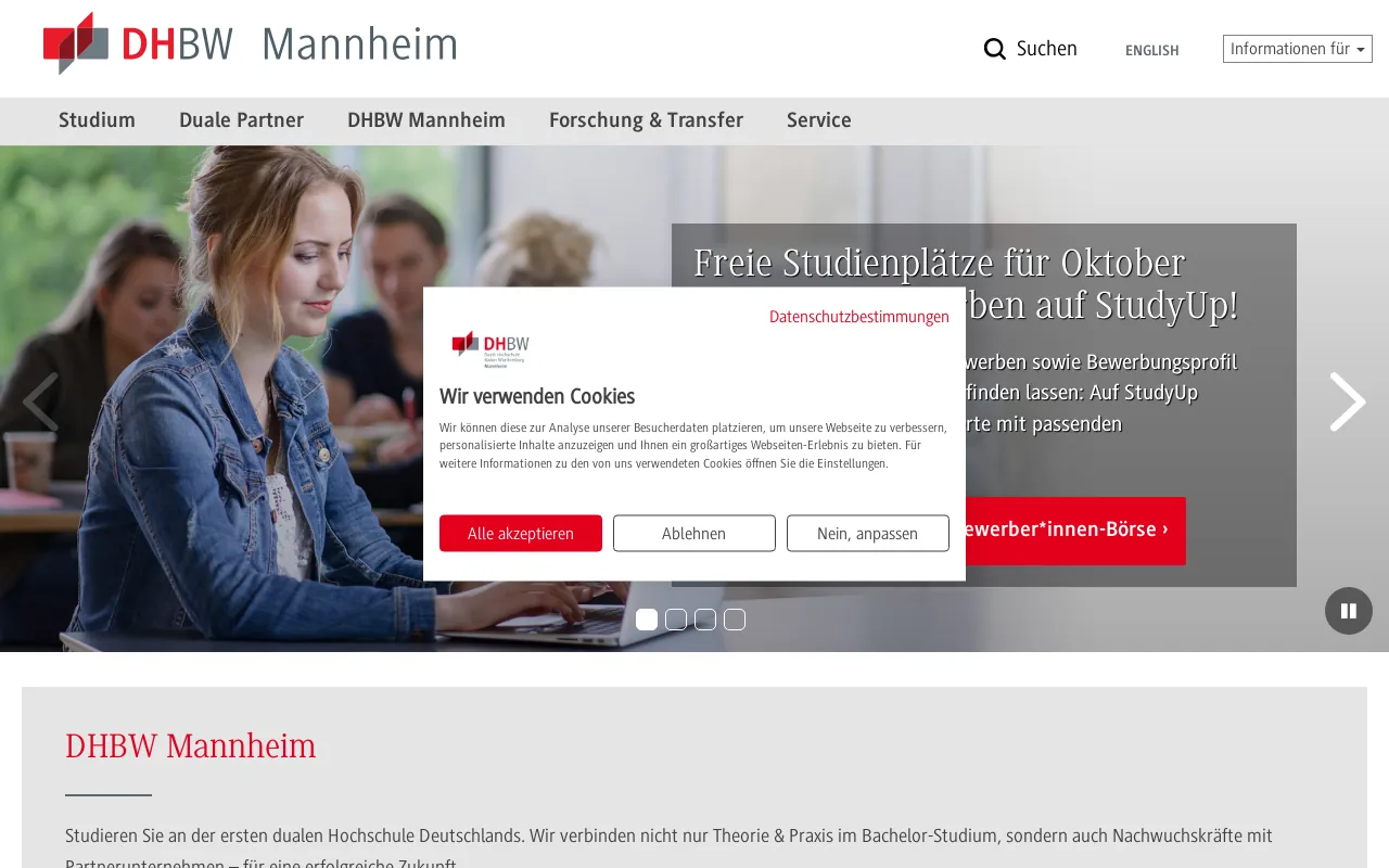 Screenshot of dhbw-mannheim.de