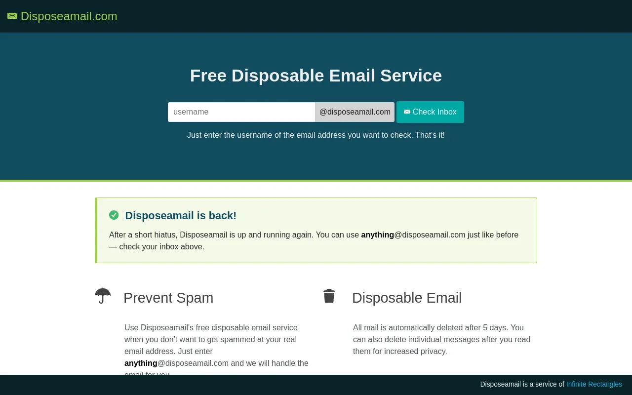 Screenshot of disposeamail.com