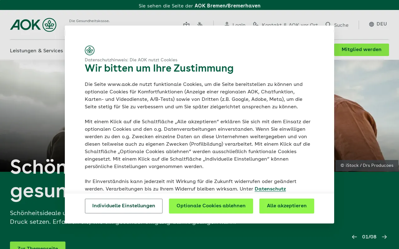 Screenshot of hb.aok.de
