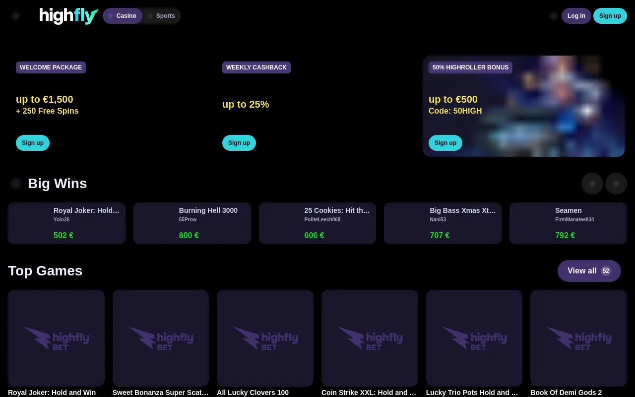 Screenshot of highflybet.com