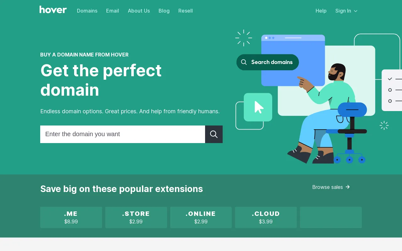 Screenshot of hover.com