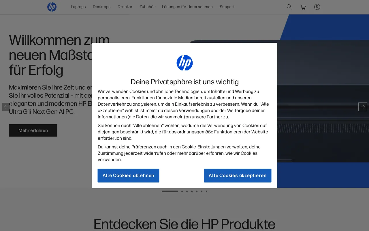 Screenshot of hp.com