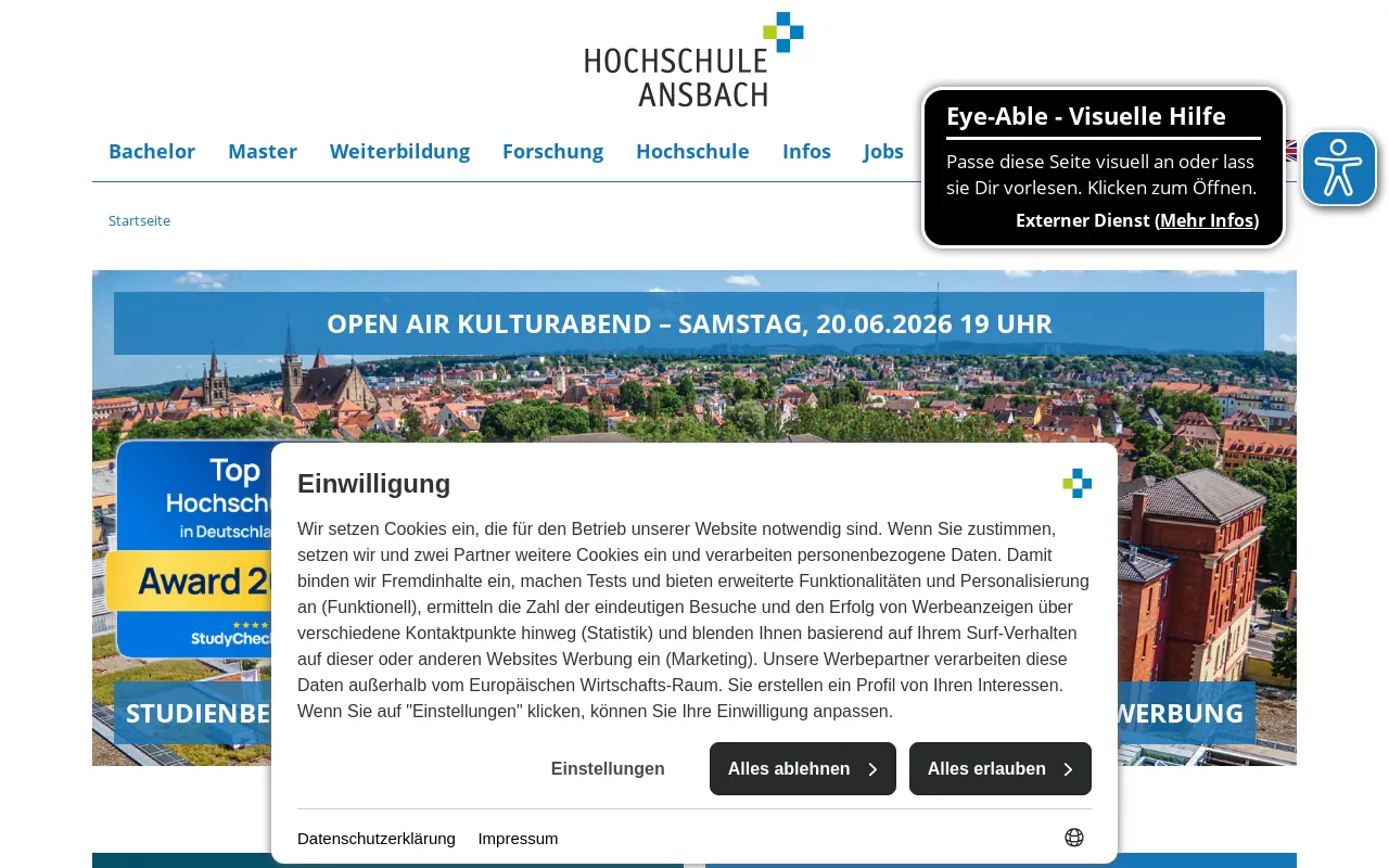 Screenshot of hs-ansbach.de