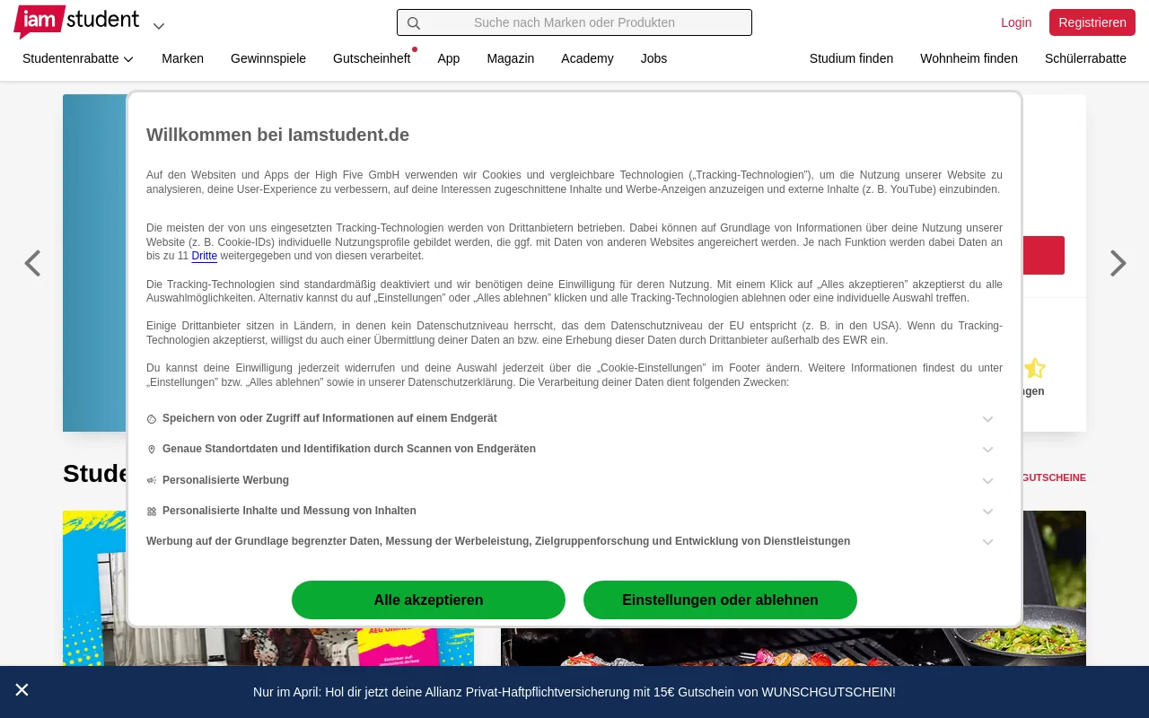 Screenshot of iamstudent.de