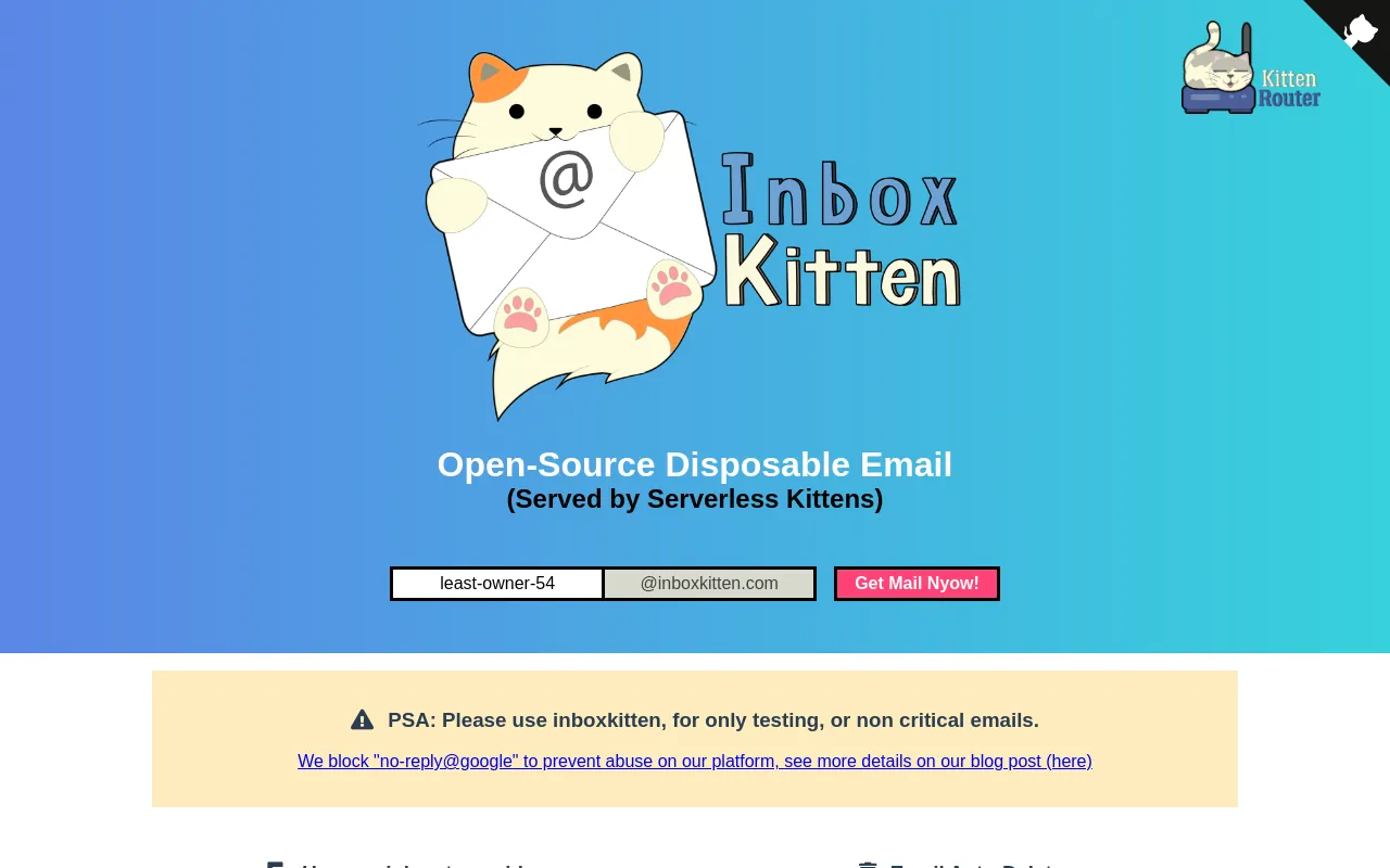 Screenshot of inboxkitten.com