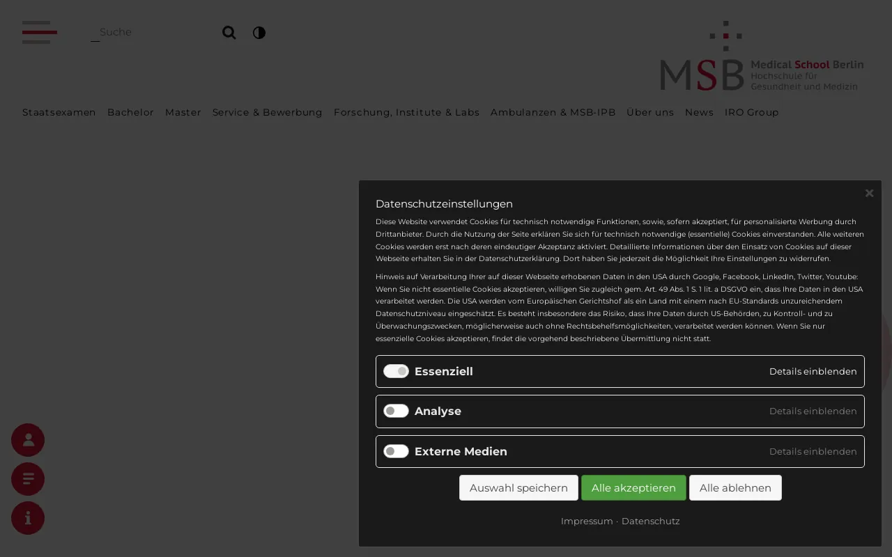 Screenshot of medicalschool-berlin.de