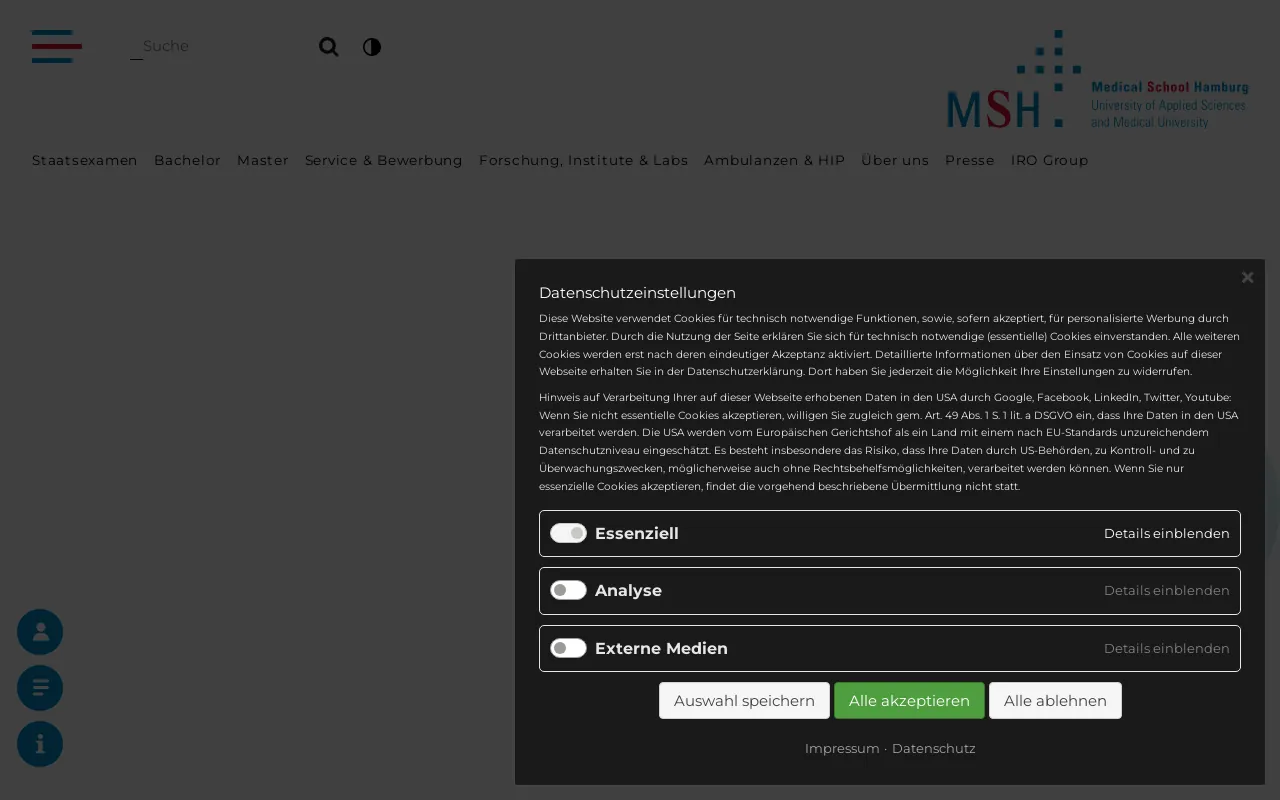 Screenshot of medicalschool-hamburg.de