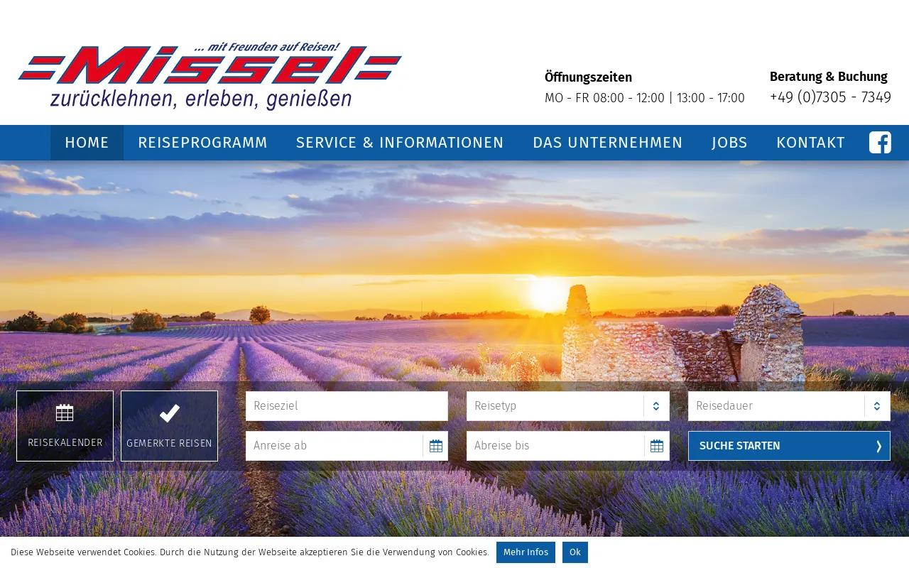 Screenshot of missel-reisen.de