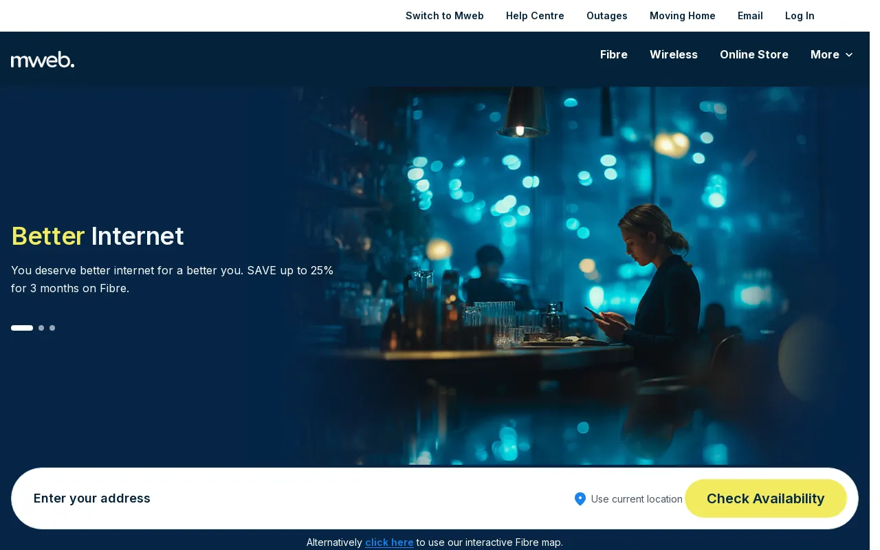 Screenshot of mweb.co.za