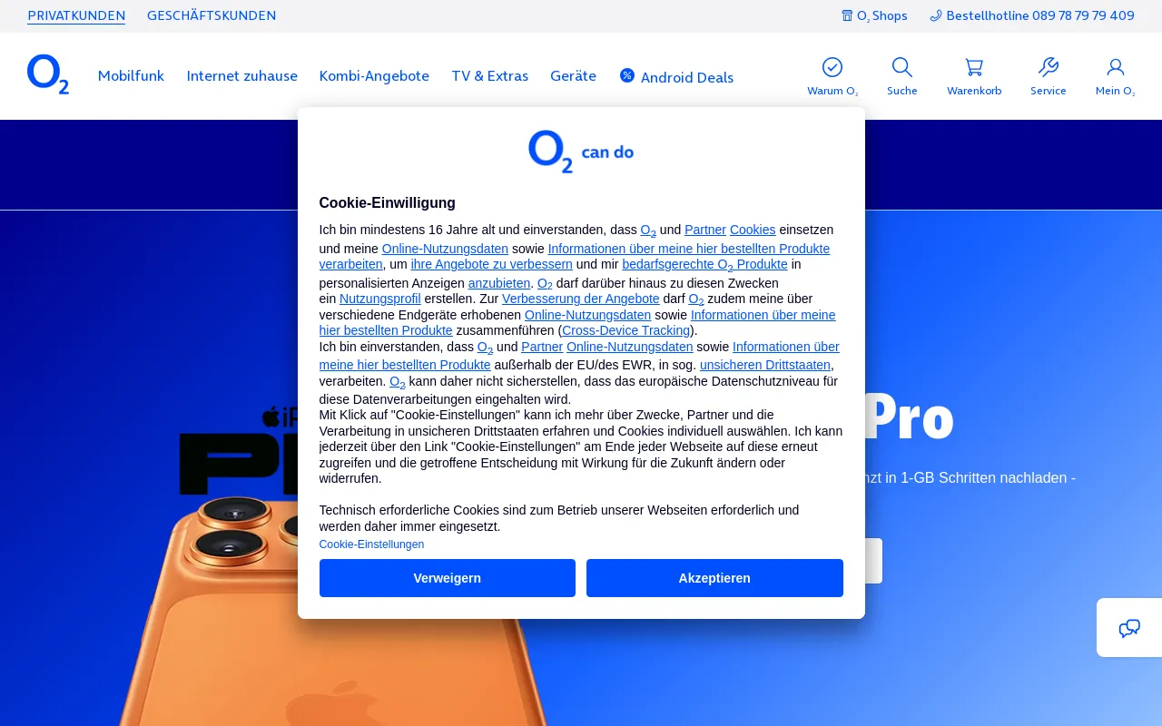 Screenshot of o2.de