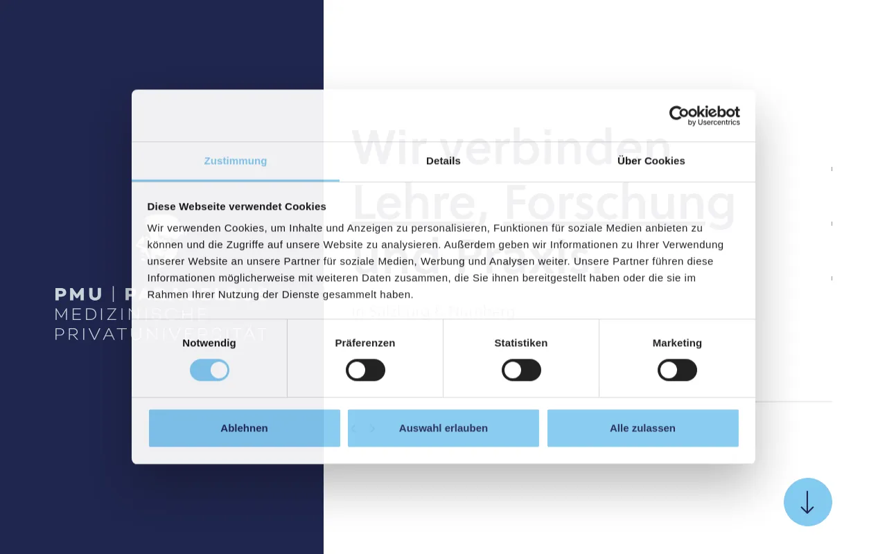 Screenshot of pmu.ac.at