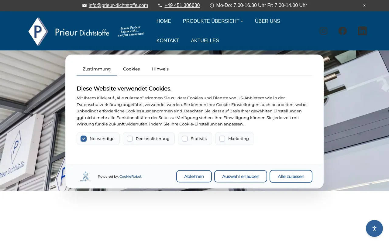 Screenshot of prieur-dichtstoffe.com