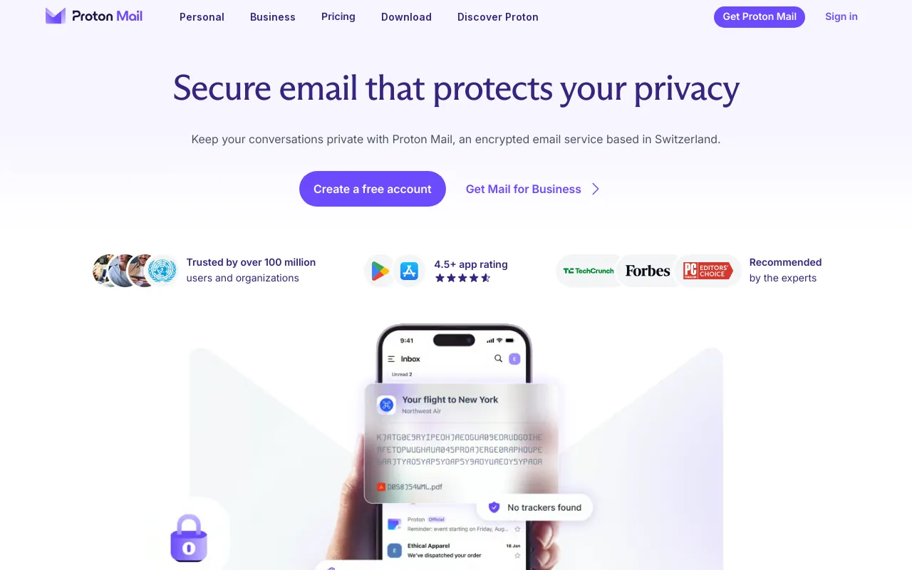 Screenshot of protonmail.ch