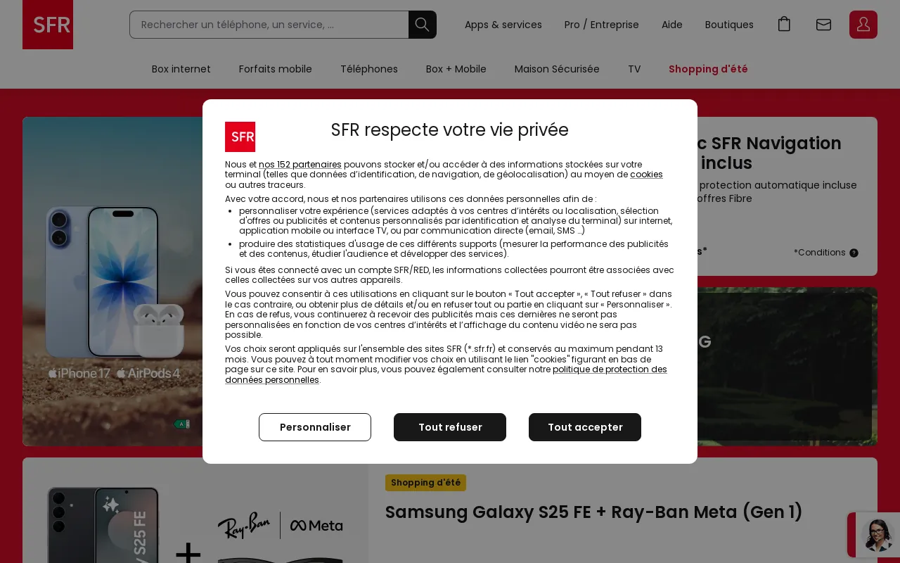 Screenshot of sfr.fr