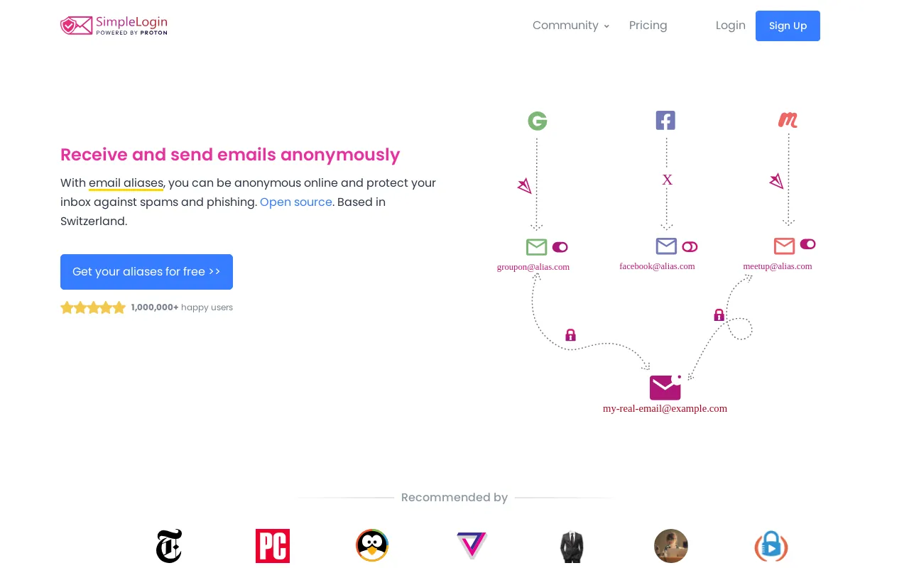 Screenshot of simplelogin.com