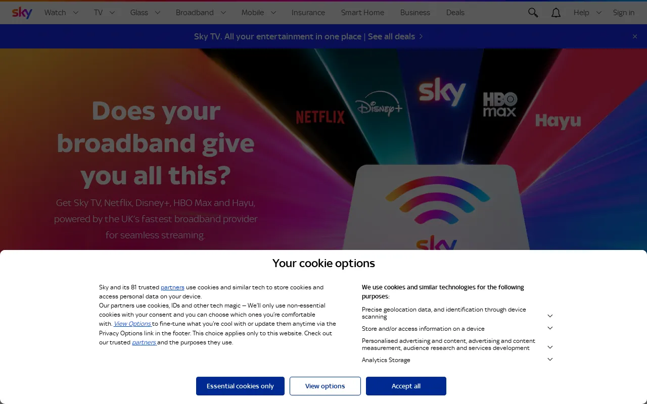 Screenshot of sky.com