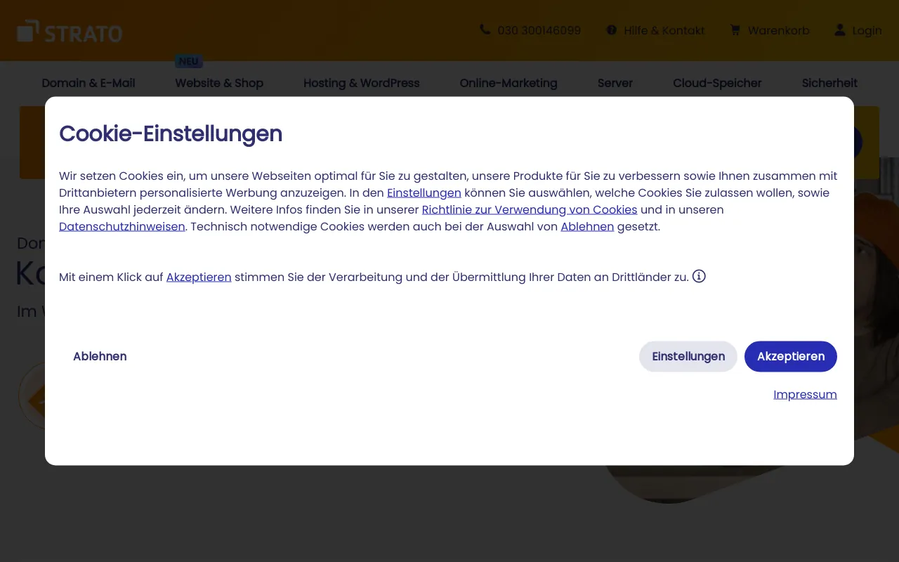 Screenshot of strato.de