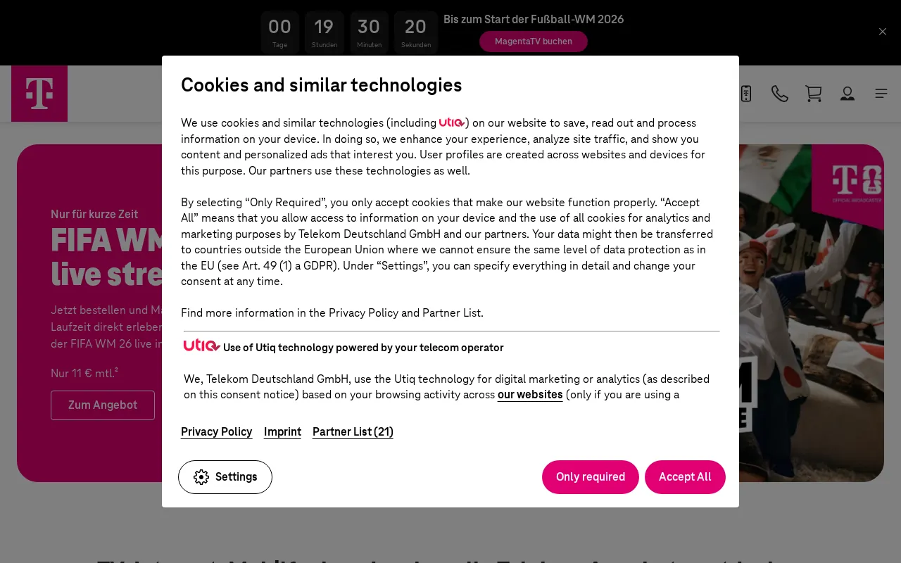Screenshot of telekom.de