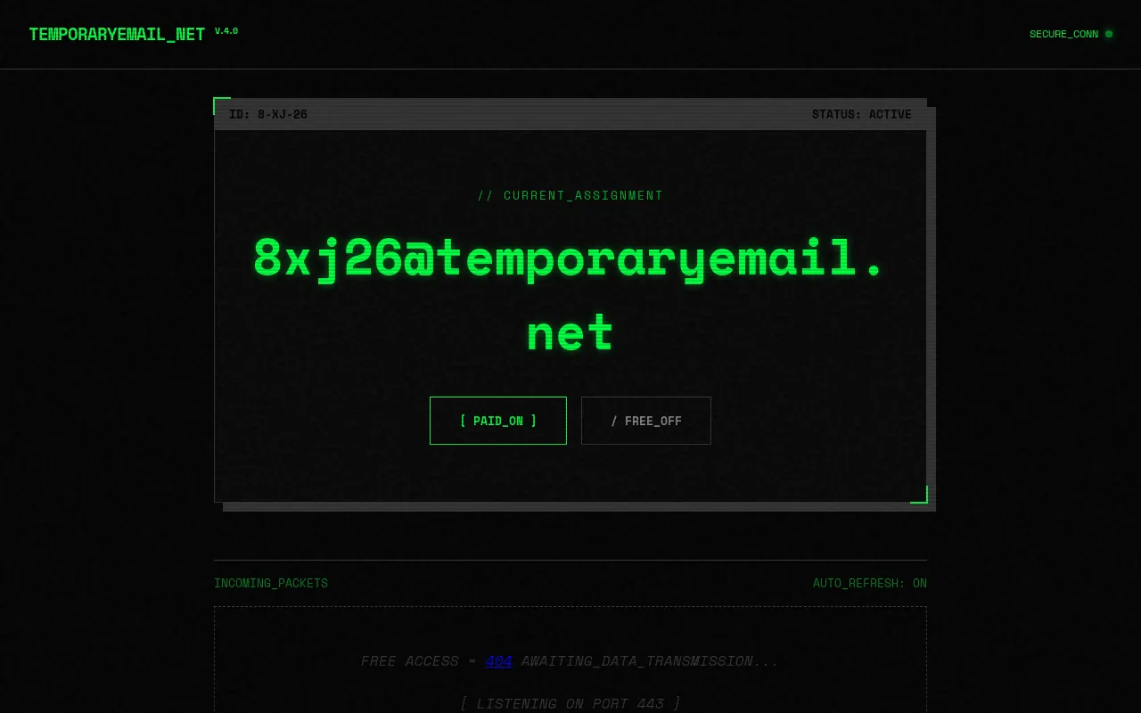 Screenshot of temporaryemail.net