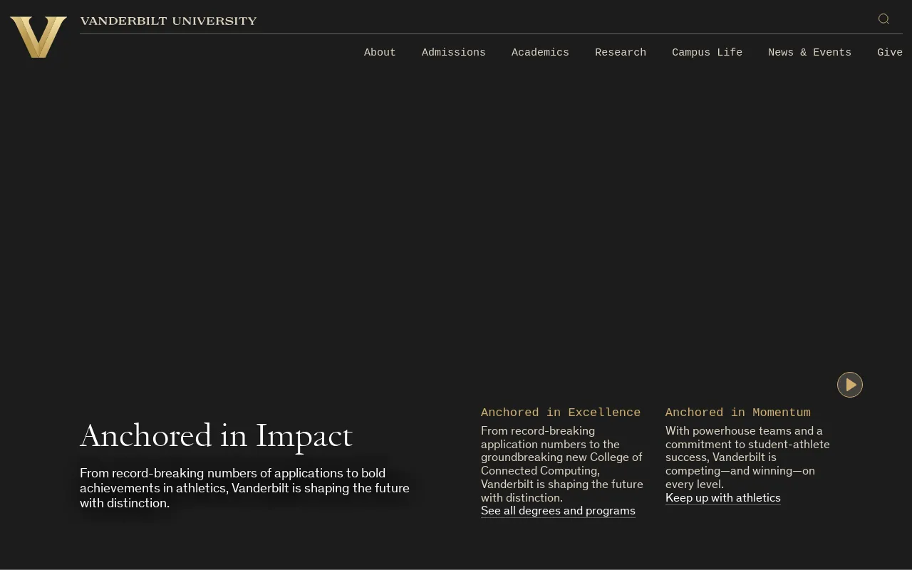 Screenshot of vanderbilt.edu