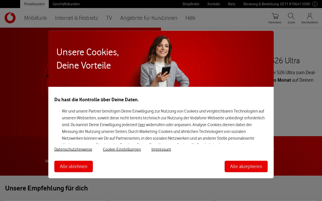 Screenshot of vodafone.de