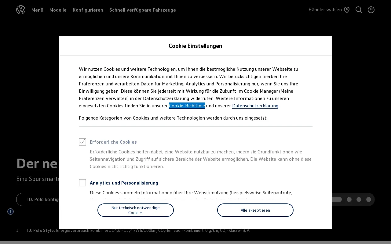 Screenshot of volkswagen.de