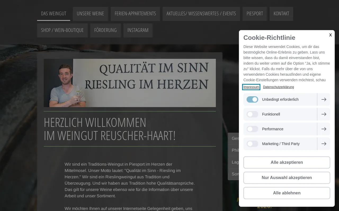 Screenshot of weingut-reuscher-haart.de