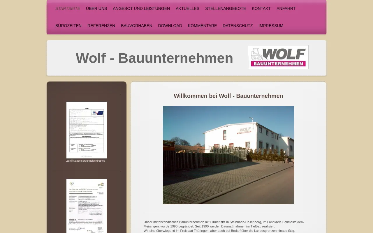 Screenshot of wolf-bauunternehmen.de