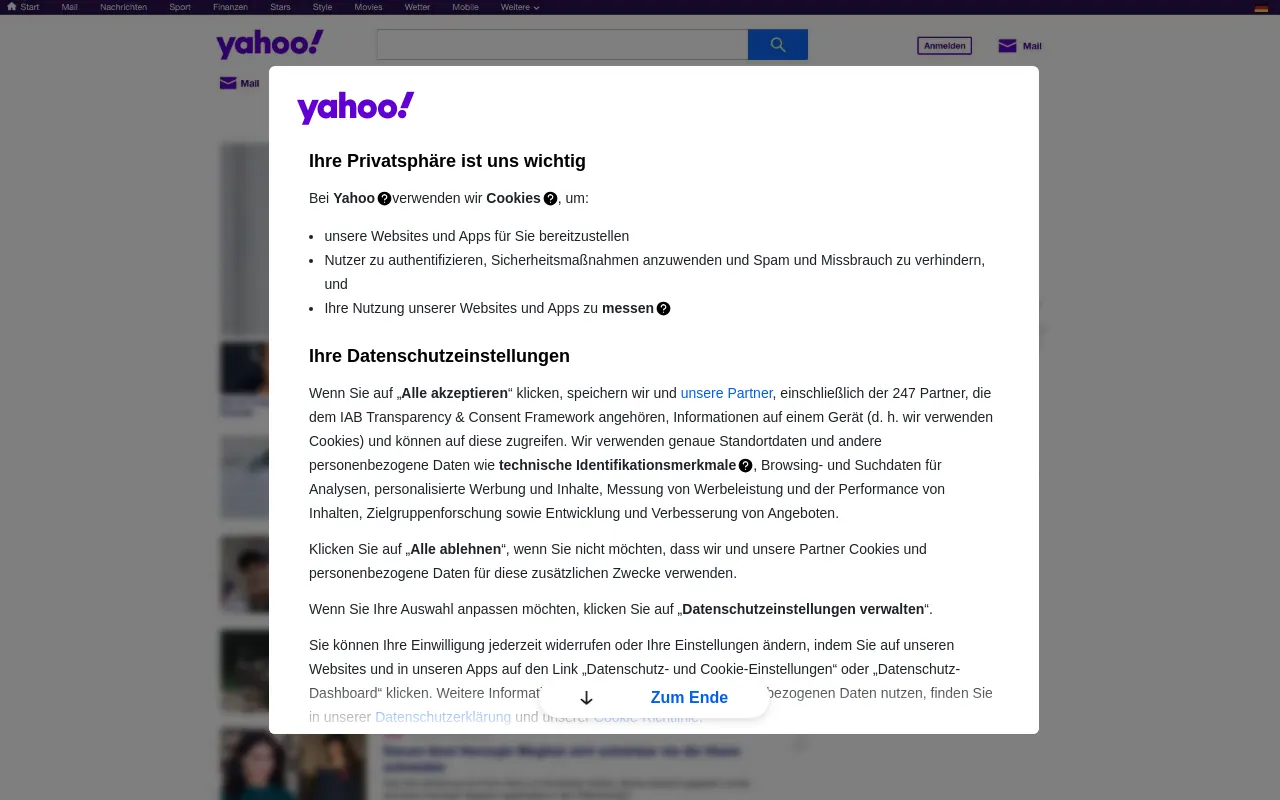 Screenshot of yahoo.com