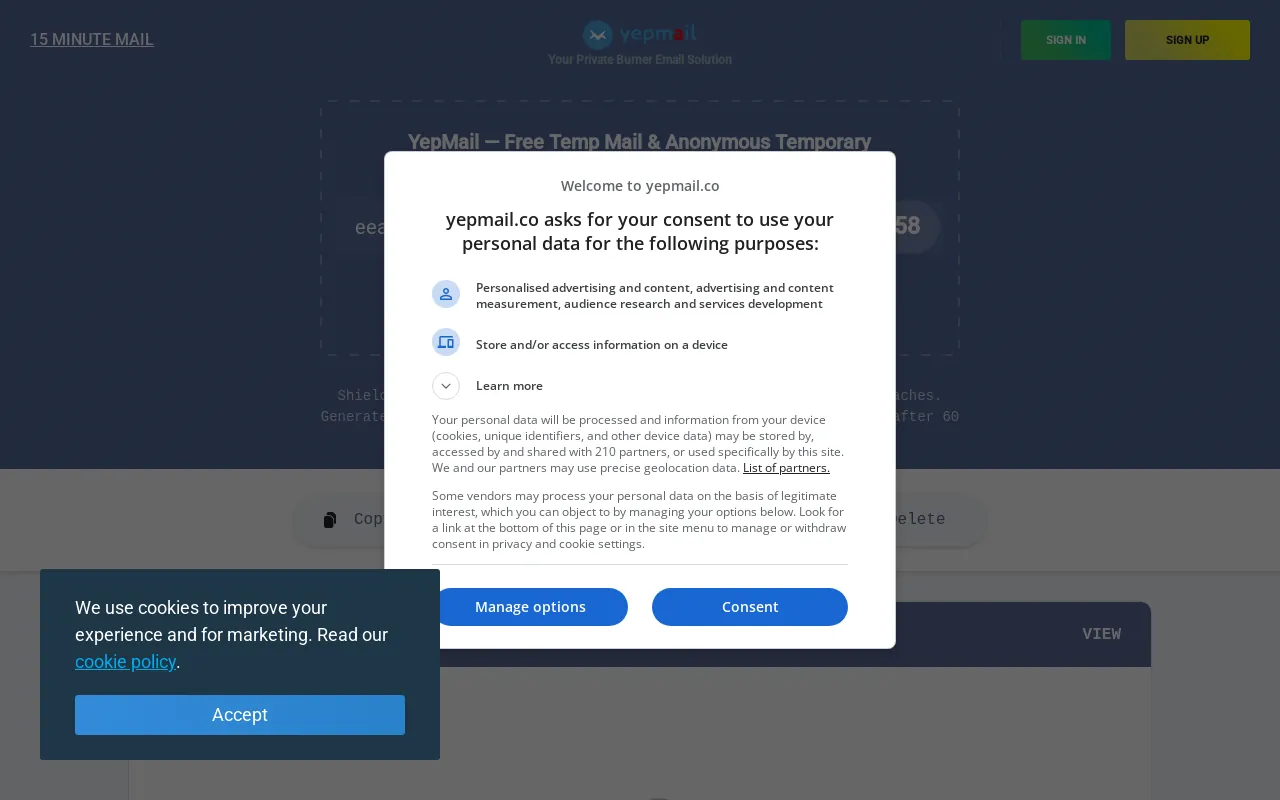Screenshot of yepmail.co