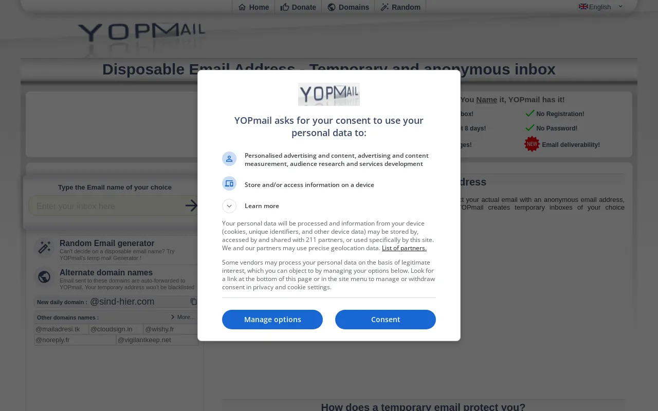 Screenshot of yopmail.com