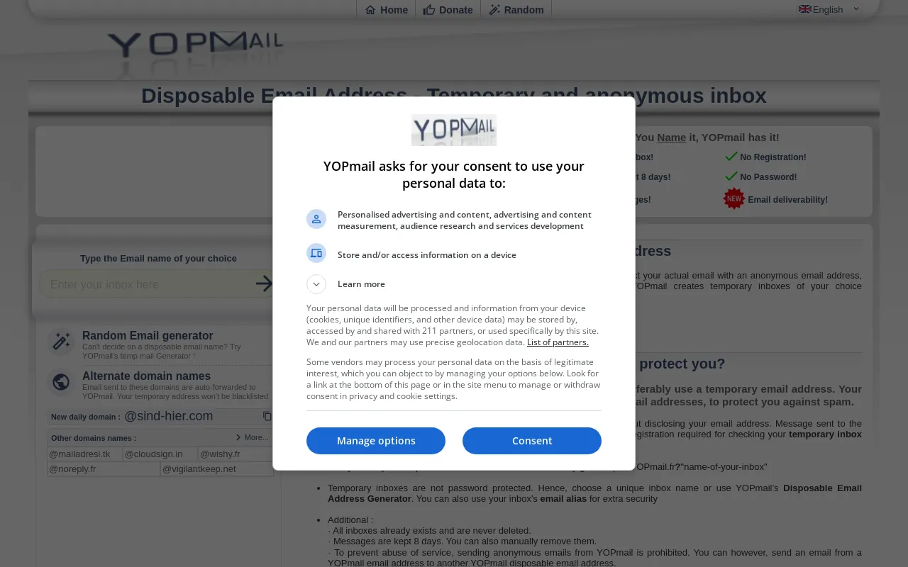 Screenshot of yopmail.fr