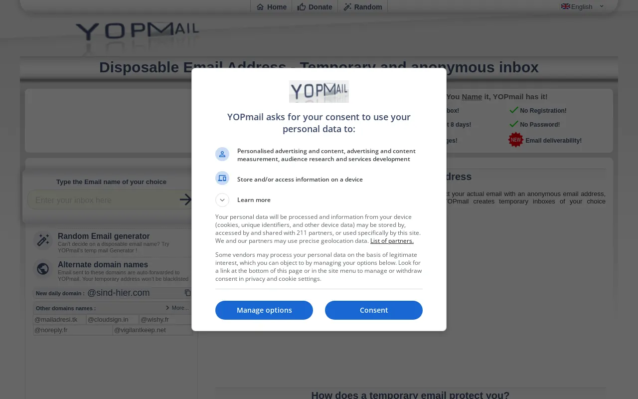 Screenshot of yopmail.net