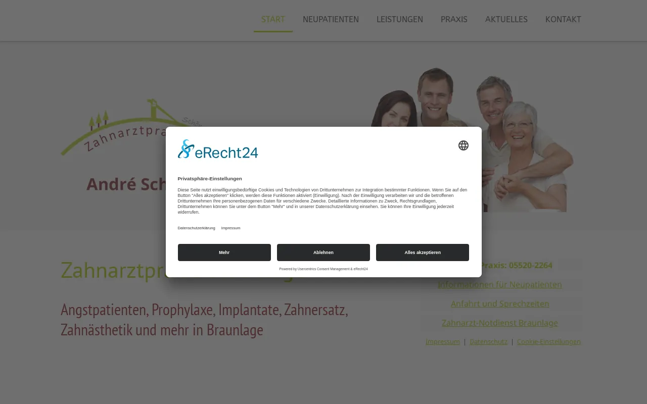 Screenshot of zahnarztpraxis-braunlage.de